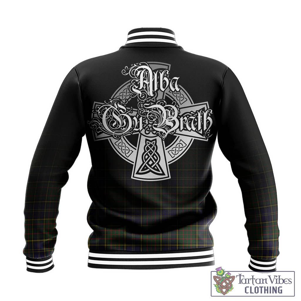 Tartan Vibes Clothing MacMillan Hunting Modern Tartan Baseball Jacket Featuring Alba Gu Brath Family Crest Celtic Inspired