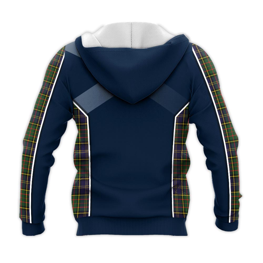 Tartan Vibes Clothing MacMillan Hunting Modern Tartan Knitted Hoodie with Family Crest and Scottish Thistle Vibes Sport Style