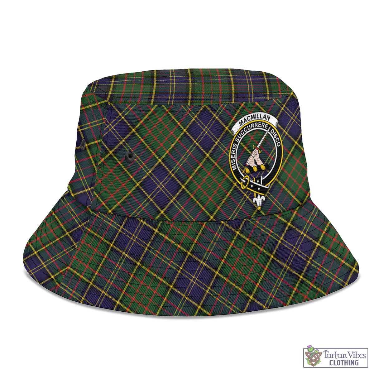 Tartan Vibes Clothing MacMillan Hunting Modern Tartan Bucket Hat with Family Crest