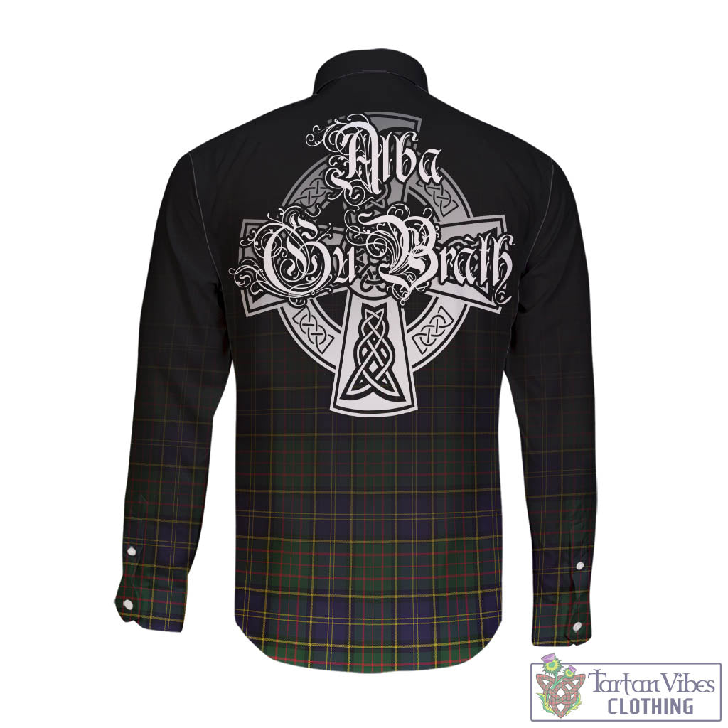 Tartan Vibes Clothing MacMillan Hunting Modern Tartan Long Sleeve Button Up Featuring Alba Gu Brath Family Crest Celtic Inspired