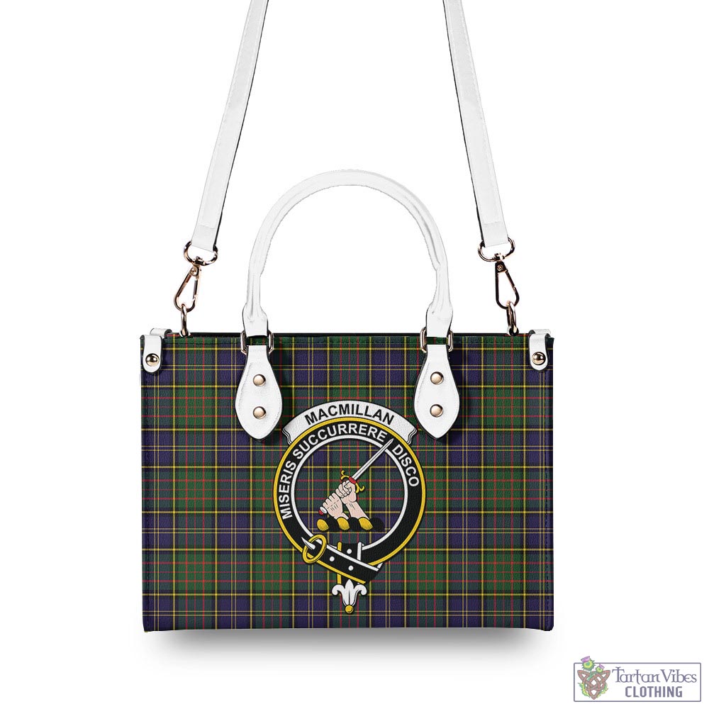 Tartan Vibes Clothing MacMillan Hunting Modern Tartan Luxury Leather Handbags with Family Crest