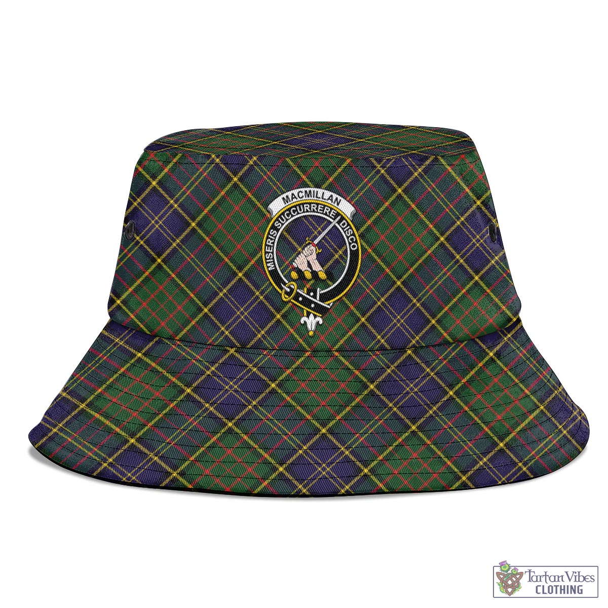 Tartan Vibes Clothing MacMillan Hunting Modern Tartan Bucket Hat with Family Crest