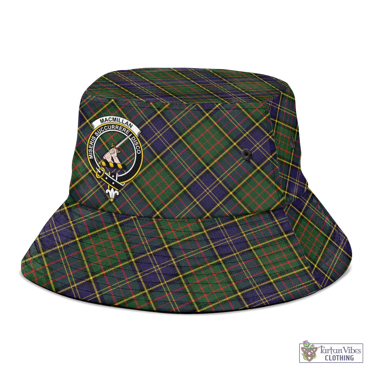 Tartan Vibes Clothing MacMillan Hunting Modern Tartan Bucket Hat with Family Crest