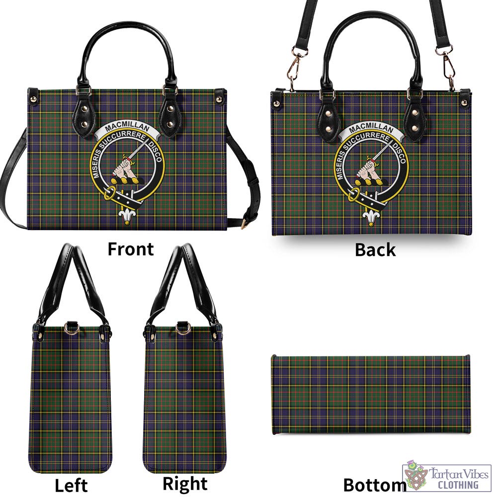 Tartan Vibes Clothing MacMillan Hunting Modern Tartan Luxury Leather Handbags with Family Crest