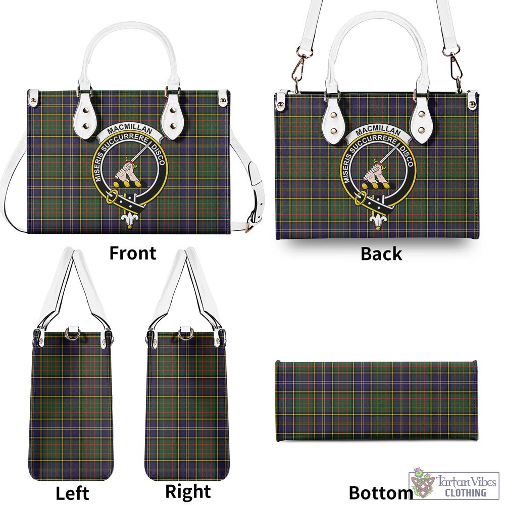 Tartan Vibes Clothing MacMillan Hunting Modern Tartan Luxury Leather Handbags with Family Crest