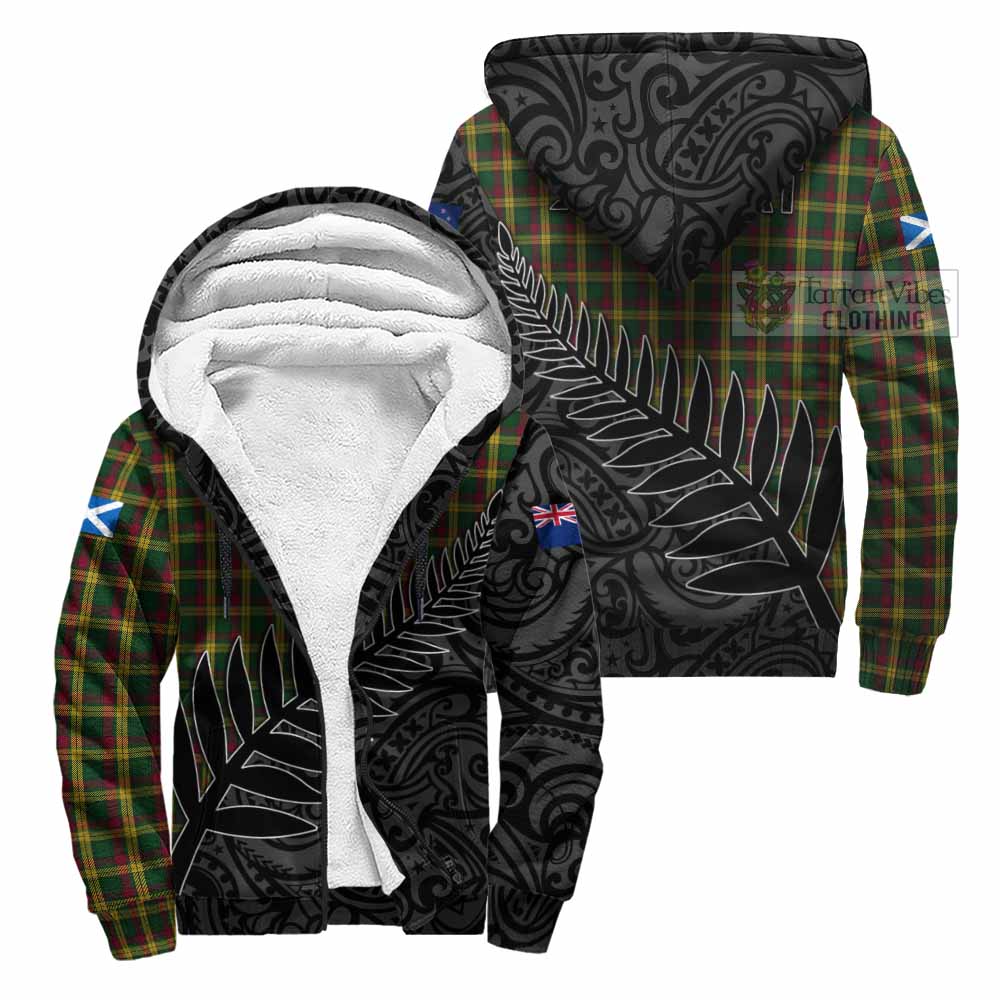 Tartan Vibes Clothing MacMillan (McMillan) Crest Tartan Sherpa Hoodie with New Zealand Silver Fern Half Style