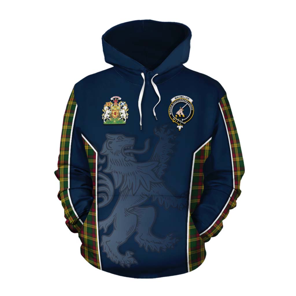 Tartan Vibes Clothing MacMillan (McMillan) Tartan Cotton Hoodie with Family Crest and Lion Rampant Vibes Sport Style