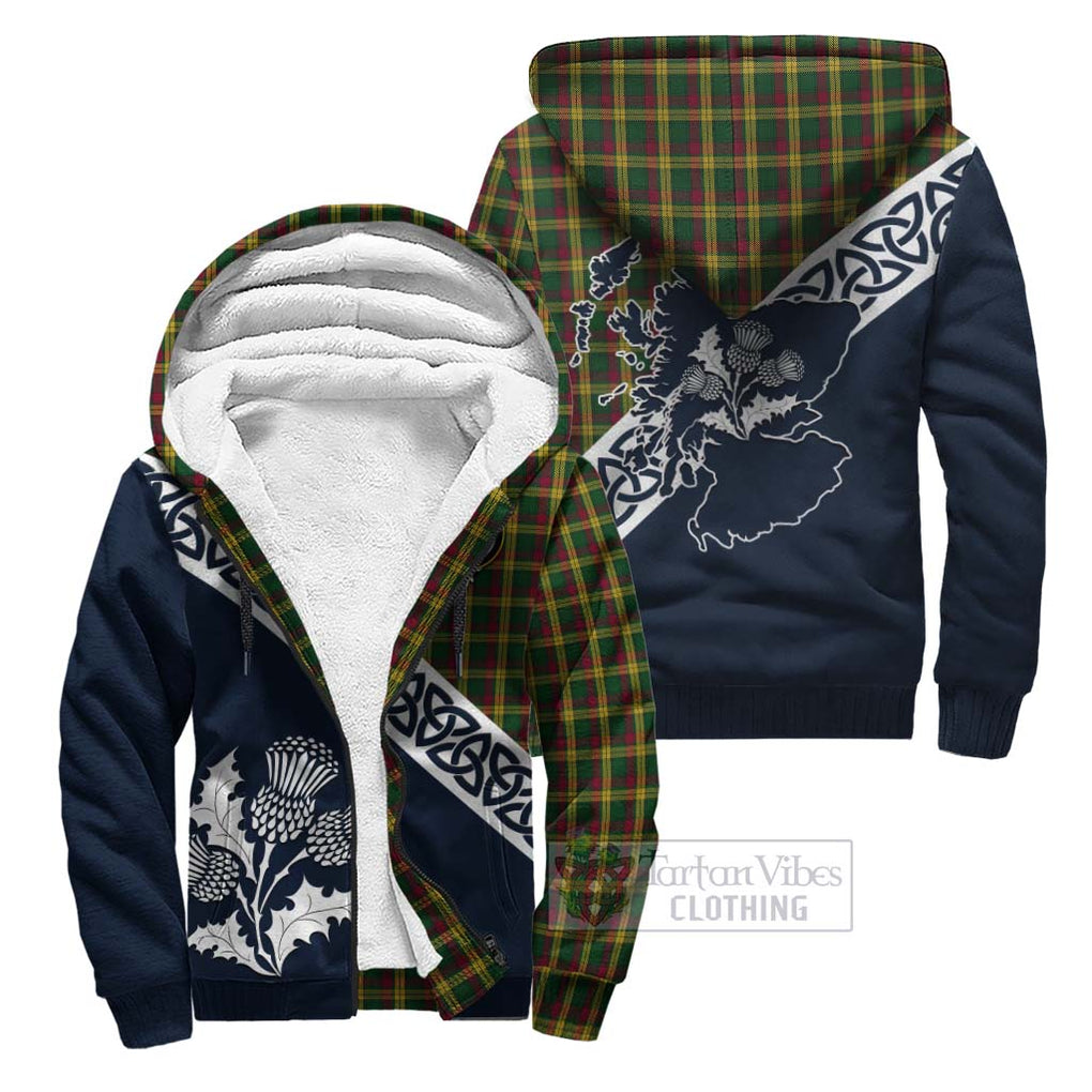 Tartan Vibes Clothing MacMillan (McMillan) Tartan Sherpa Hoodie Featuring Thistle and Scotland Map