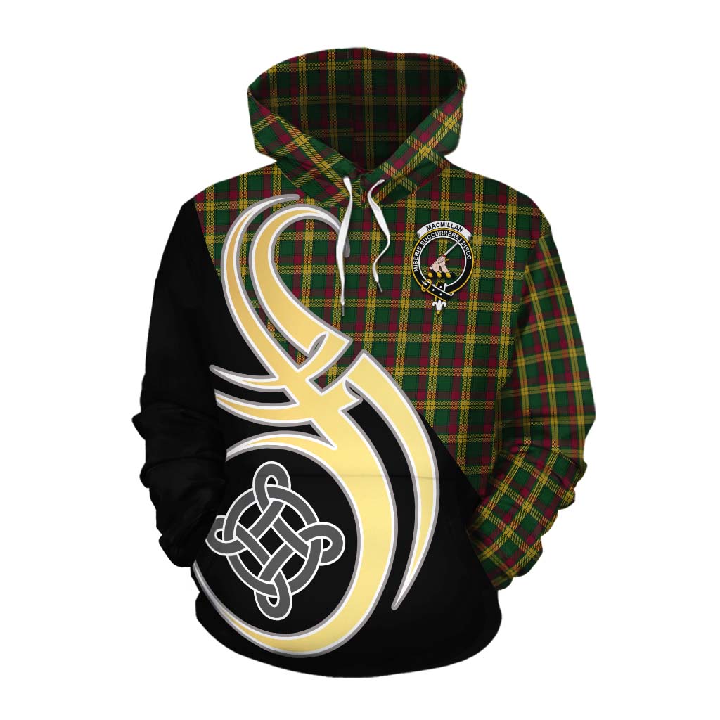 Tartan Vibes Clothing MacMillan (McMillan) Tartan Cotton Hoodie with Family Crest and Celtic Symbol Style