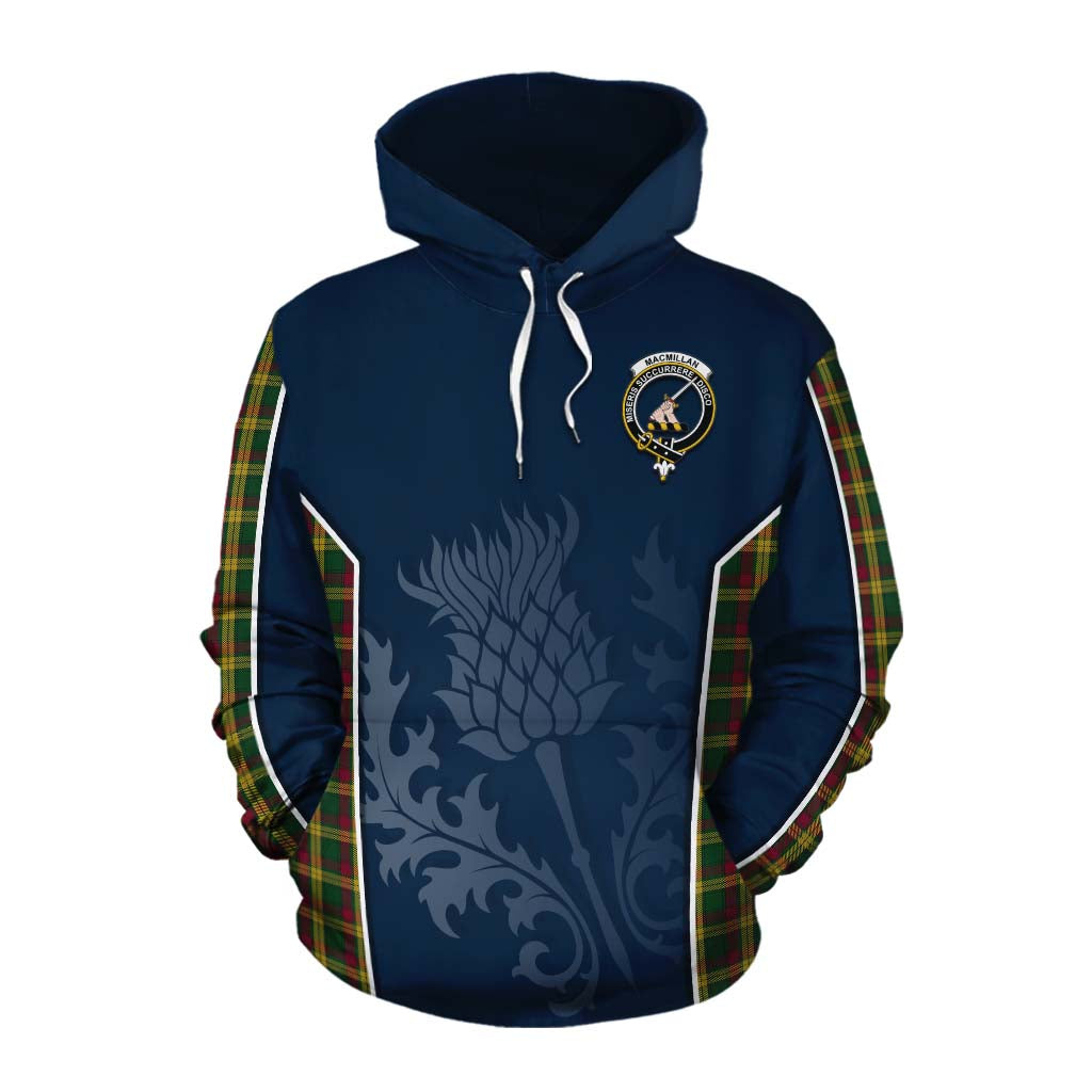 Tartan Vibes Clothing MacMillan (McMillan) Tartan Cotton Hoodie with Family Crest and Scottish Thistle Vibes Sport Style