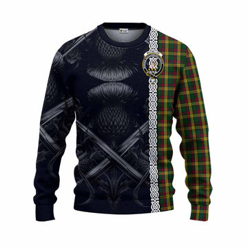 MacMillan (McMillan) Tartan Knitted Sweater with Family Crest Cross Sword Thistle Celtic Vibes