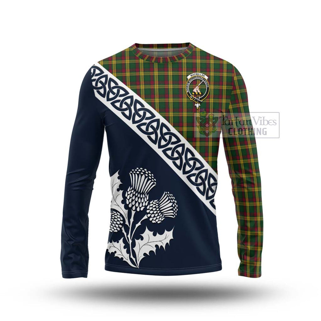 Tartan Vibes Clothing MacMillan (McMillan) Tartan Long Sleeve T-Shirt Featuring Thistle and Scotland Map