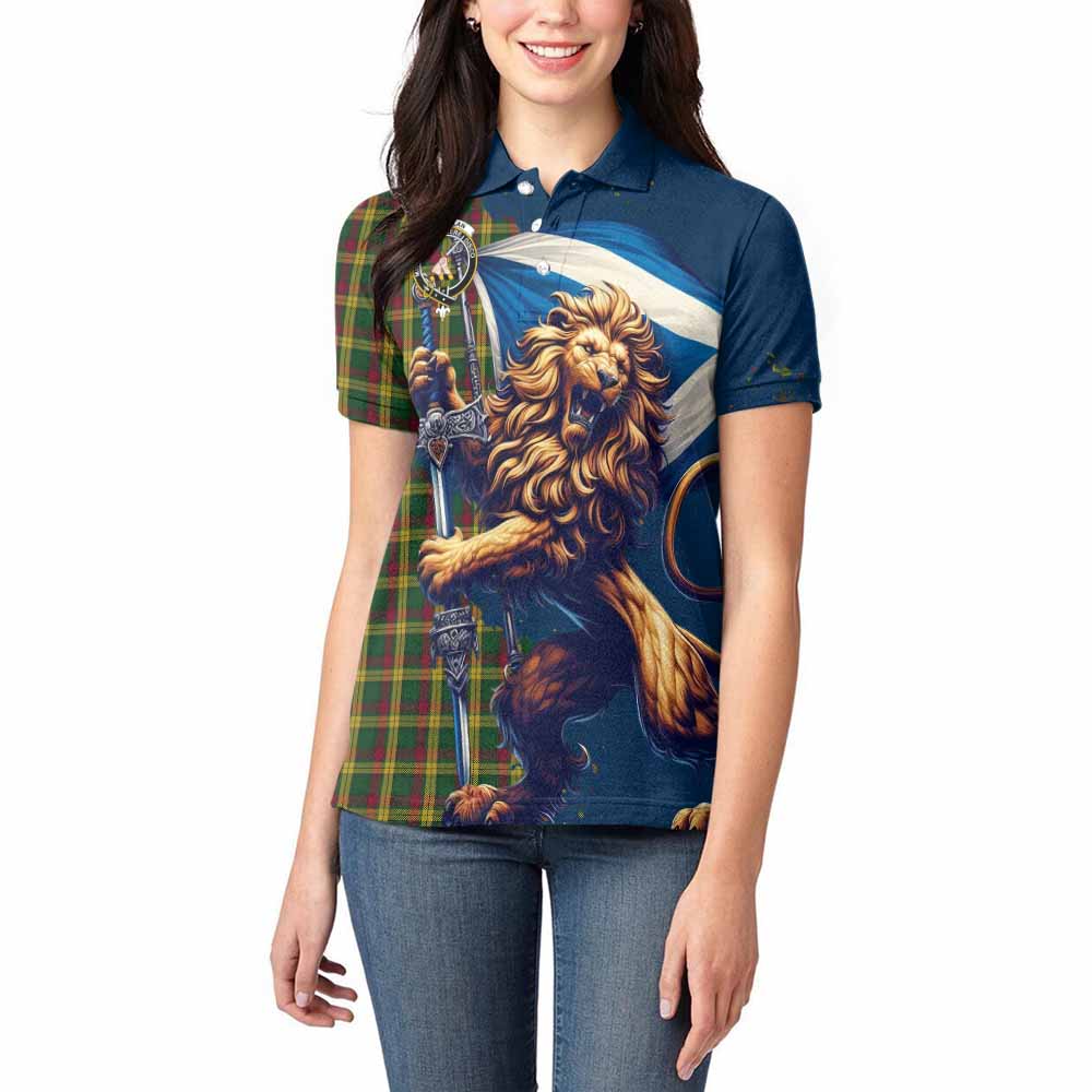 Tartan Vibes Clothing MacMillan (McMillan) Tartan Family Crest Women's Polo Shirt with Scottish Majestic Lion