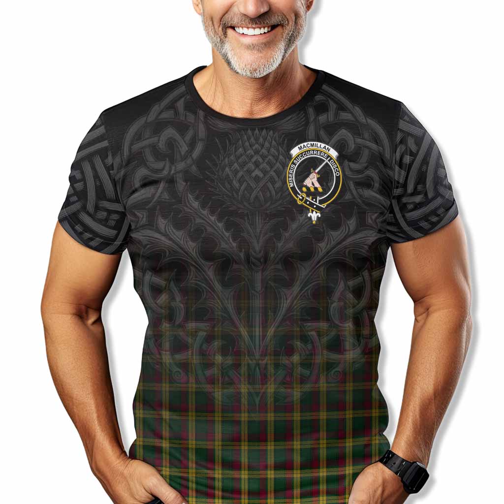 Tartan Vibes Clothing MacMillan (McMillan) Tartan T-Shirt with Family Crest Celtic Thistle Vibes