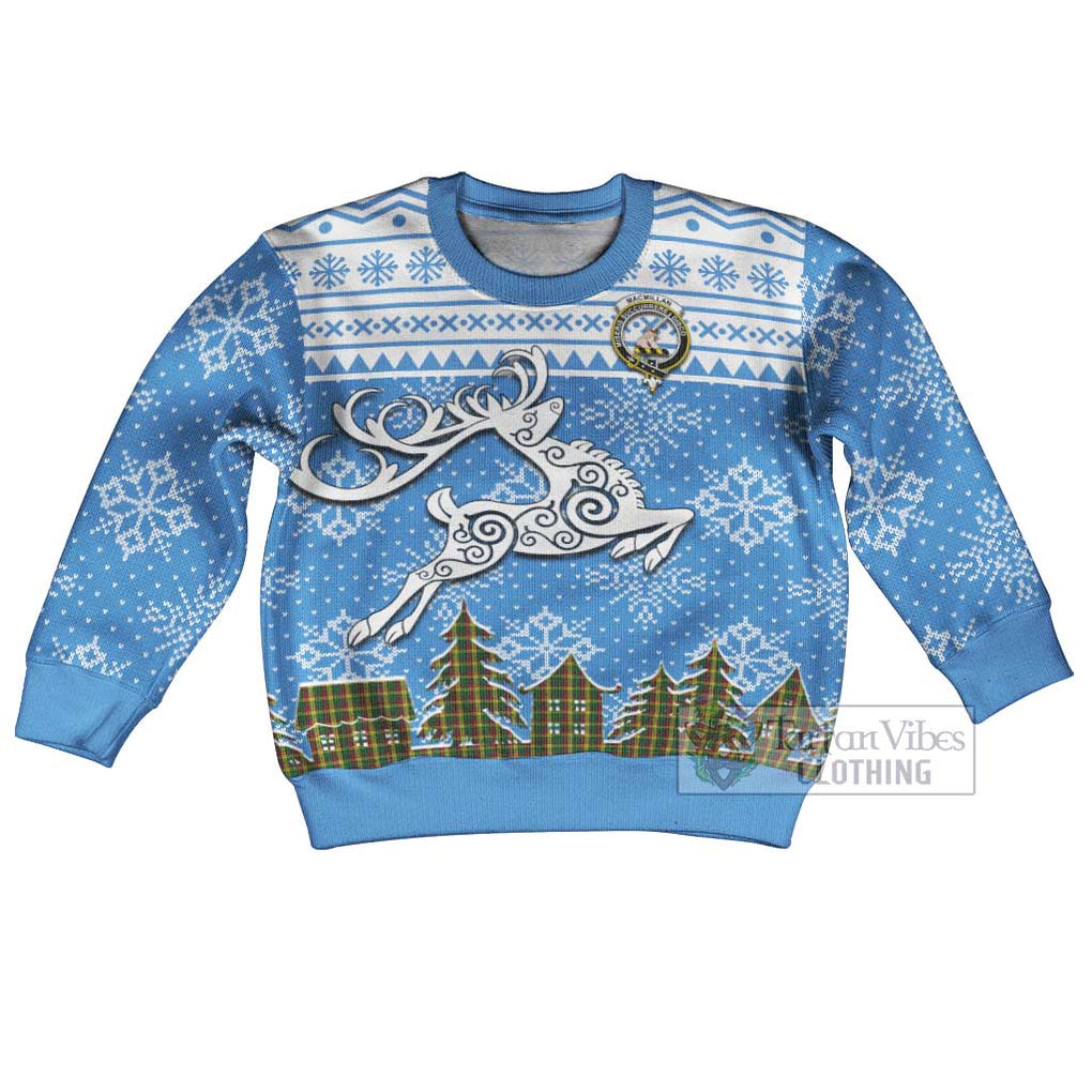 Tartan Vibes Clothing MacMillan (McMillan) Clan Christmas Kid Ugly Sweater with Tartan and Celtic Raindeer Style