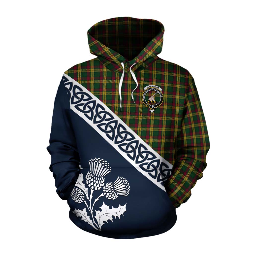 Tartan Vibes Clothing MacMillan (McMillan) Tartan Cotton Hoodie Featuring Thistle and Scotland Map