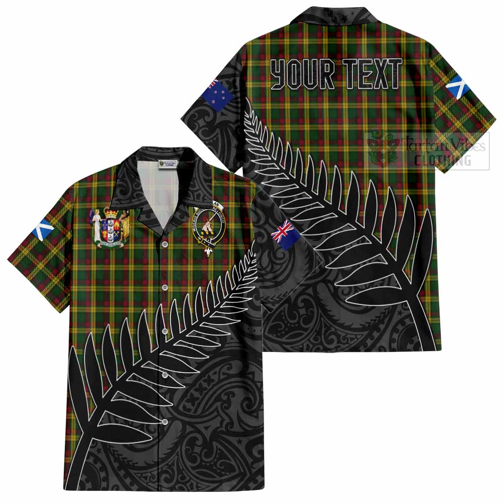 Tartan Vibes Clothing MacMillan (McMillan) Crest Tartan Short Sleeve Button Shirt with New Zealand Silver Fern Half Style