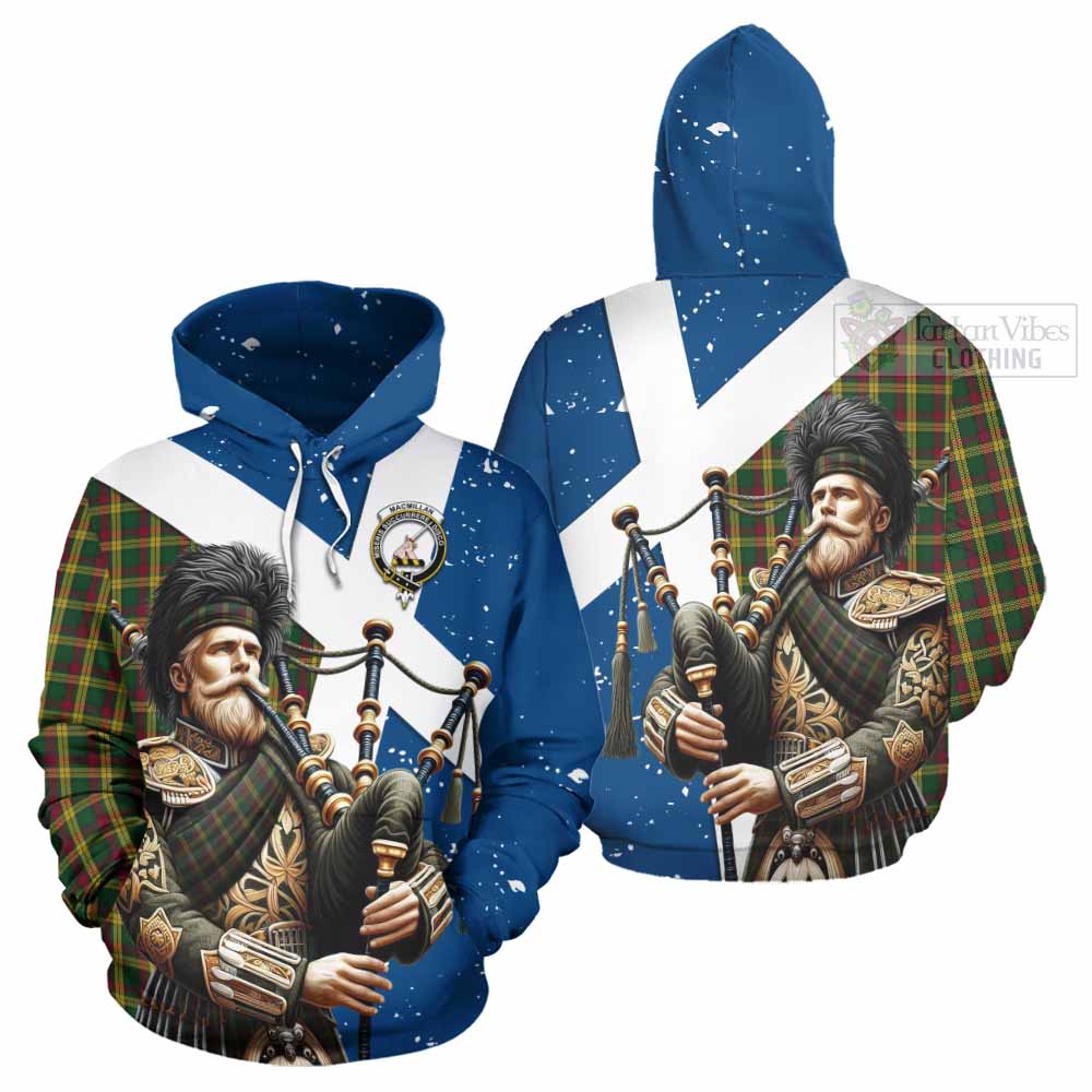 Tartan Vibes Clothing MacMillan (McMillan) Tartan Hoodie with Family Crest Scottish Bagpiper Vibes