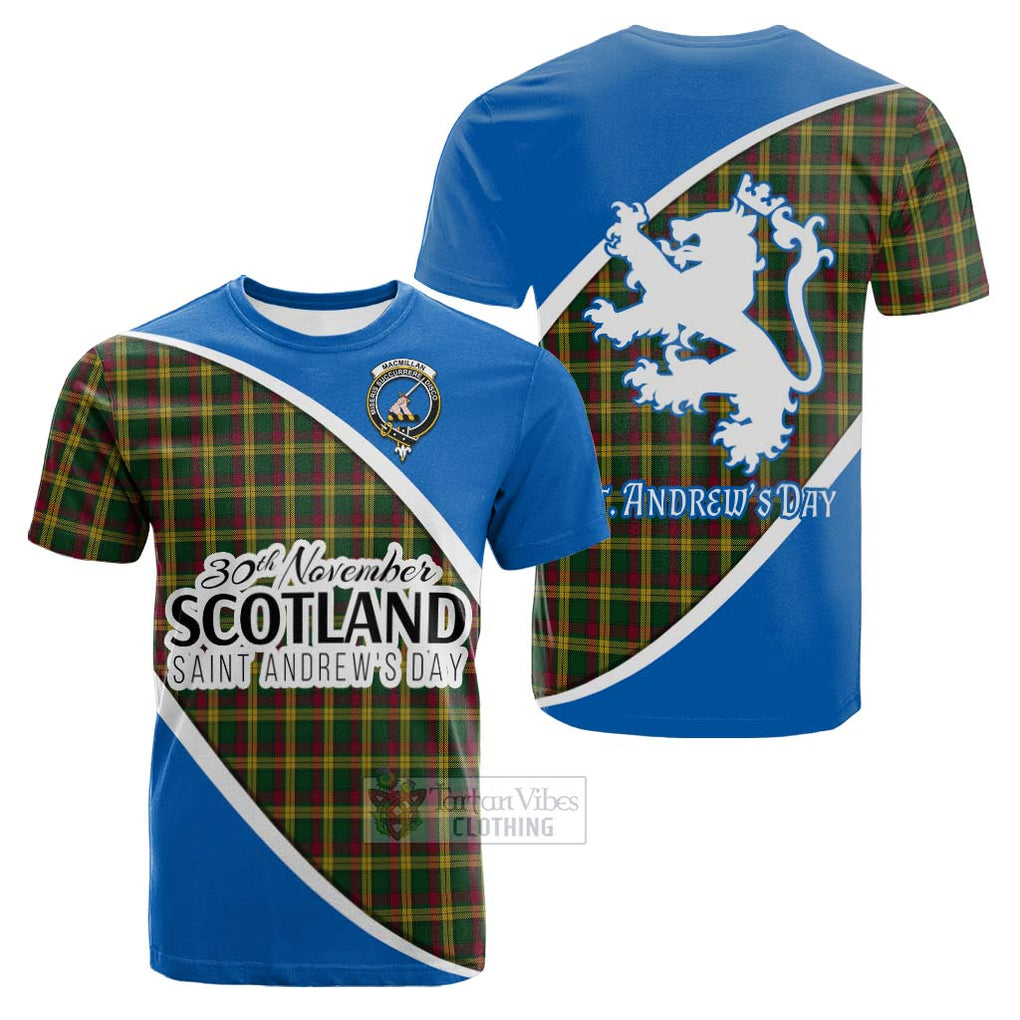 Tartan Vibes Clothing MacMillan (McMillan) Family Crest Tartan Cotton T-shirt Celebrate Saint Andrew's Day in Style