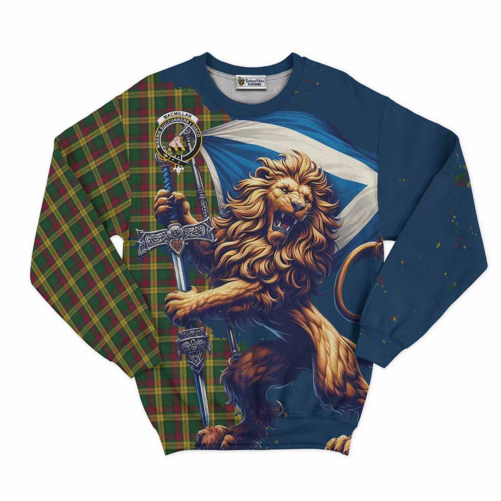 Tartan Vibes Clothing MacMillan (McMillan) Tartan Family Crest Sweatshirt with Scottish Majestic Lion