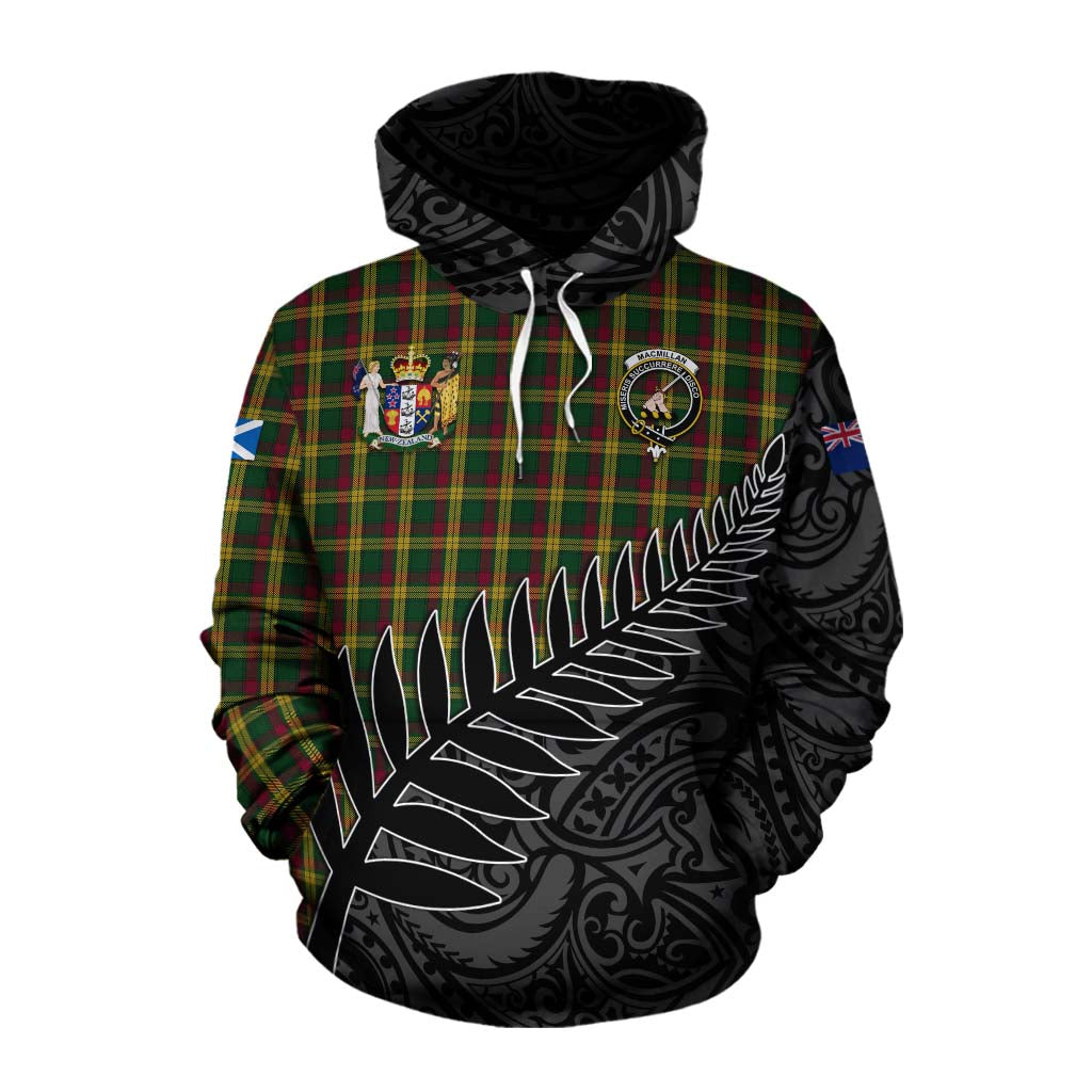 Tartan Vibes Clothing MacMillan (McMillan) Crest Tartan Cotton Hoodie with New Zealand Silver Fern Half Style