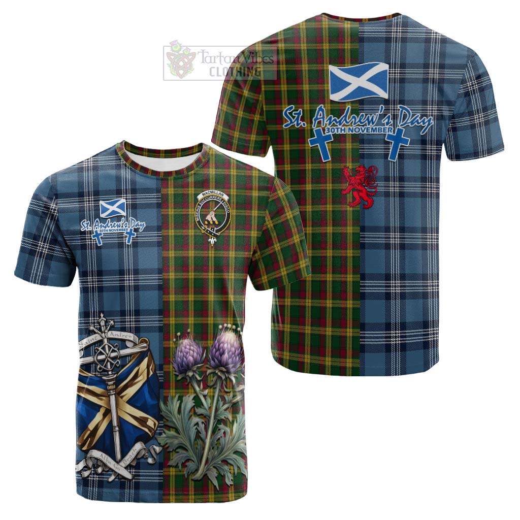 Tartan Vibes Clothing MacMillan (McMillan) Tartan Cotton T-shirt Happy St. Andrew's Day Half Tartan Style