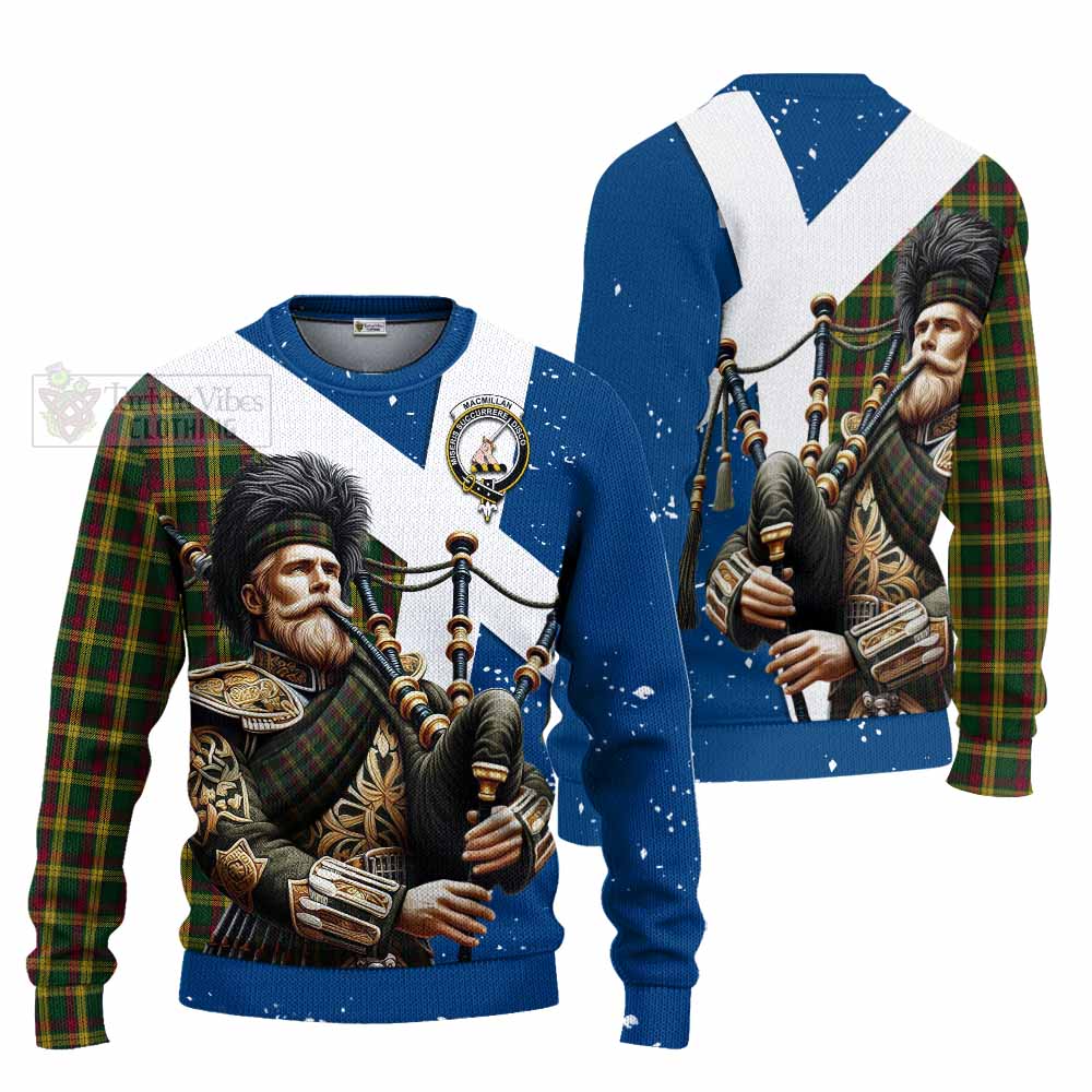 Tartan Vibes Clothing MacMillan (McMillan) Tartan Knitted Sweater with Family Crest Scottish Bagpiper Vibes