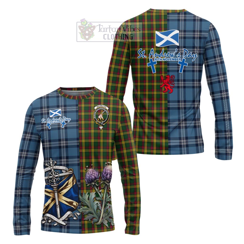 Tartan Vibes Clothing MacMillan (McMillan) Tartan Long Sleeve T-Shirt Happy St. Andrew's Day Half Tartan Style