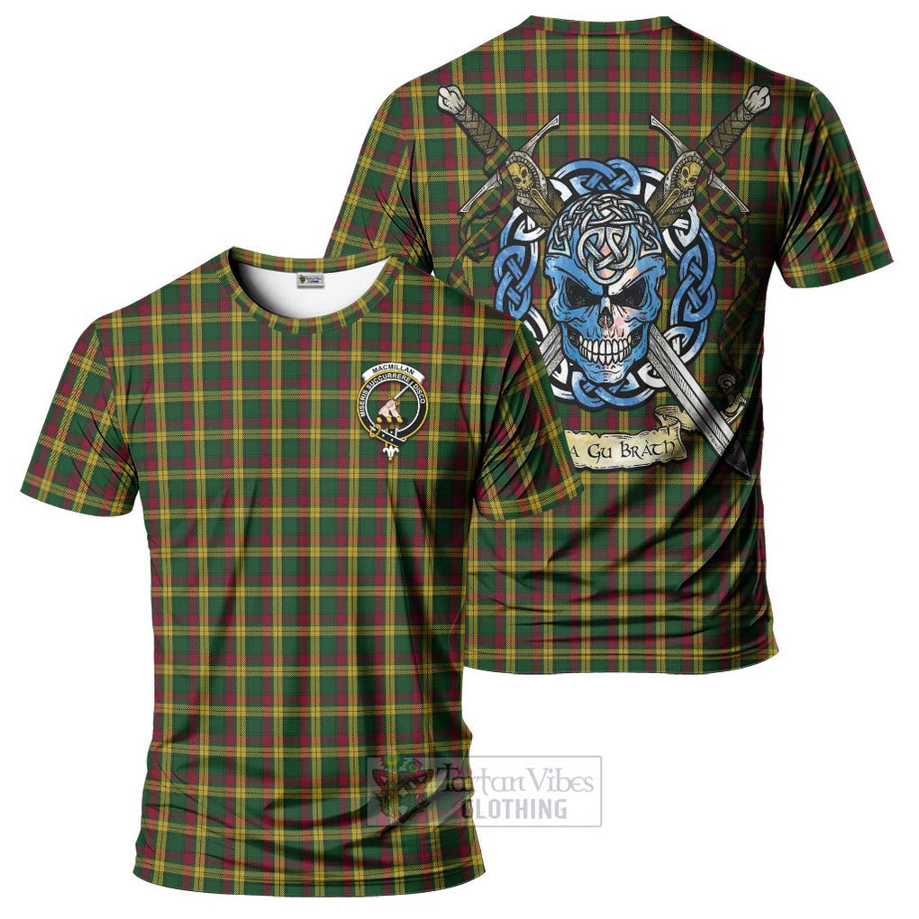 Tartan Vibes Clothing MacMillan (McMillan) Tartan T-Shirt with Family Crest Celtic Skull Style