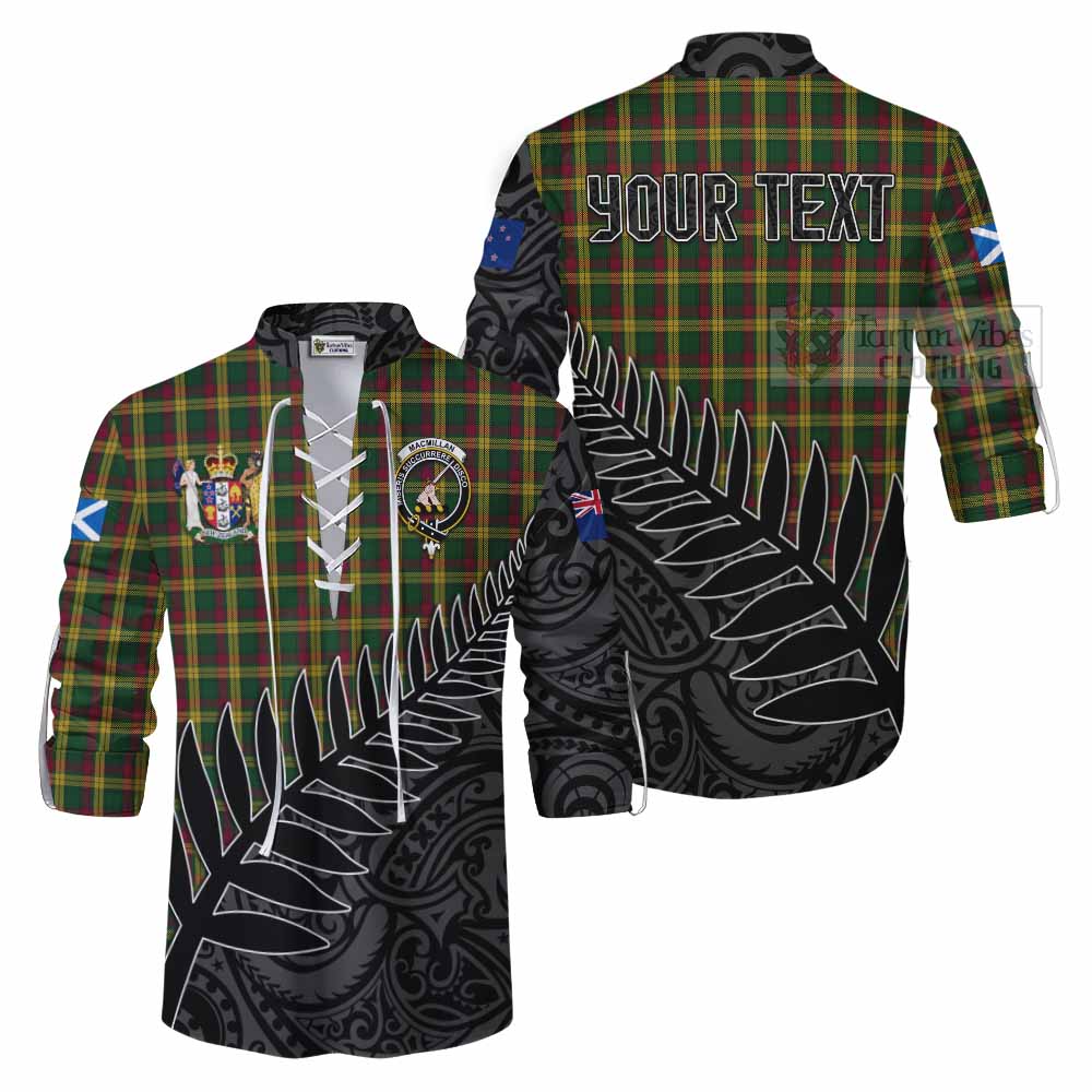 Tartan Vibes Clothing MacMillan (McMillan) Crest Tartan Ghillie Kilt Shirt with New Zealand Silver Fern Half Style