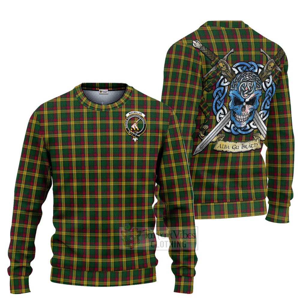 Tartan Vibes Clothing MacMillan (McMillan) Tartan Knitted Sweater with Family Crest Celtic Skull Style