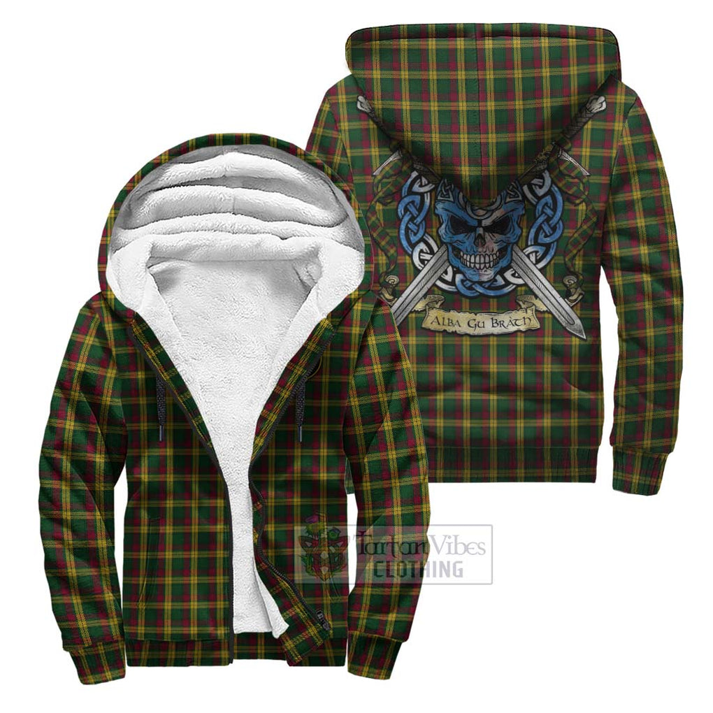 Tartan Vibes Clothing MacMillan (McMillan) Tartan Sherpa Hoodie with Family Crest Celtic Skull Style