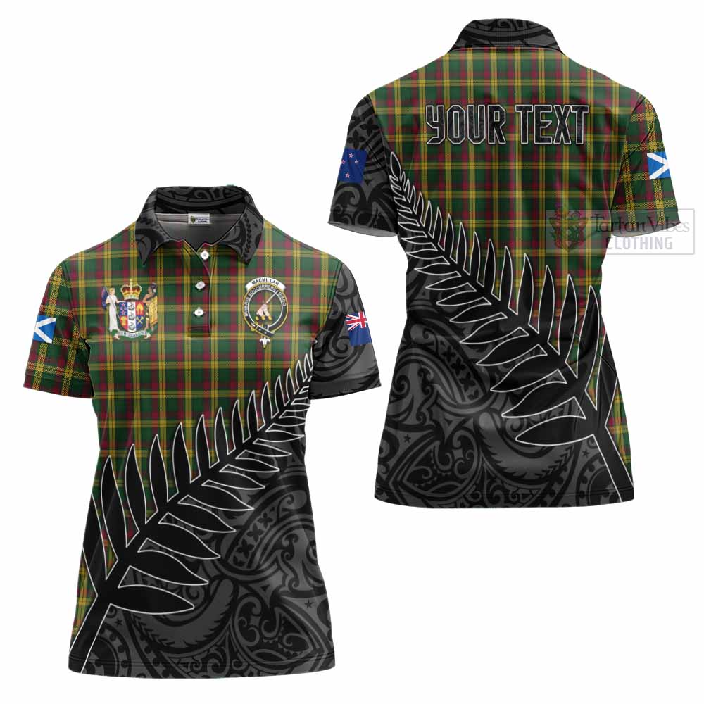 Tartan Vibes Clothing MacMillan (McMillan) Crest Tartan Women's Polo Shirt with New Zealand Silver Fern Half Style