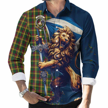 MacMillan (McMillan) Tartan Family Crest Long Sleeve Button Shirt with Scottish Majestic Lion