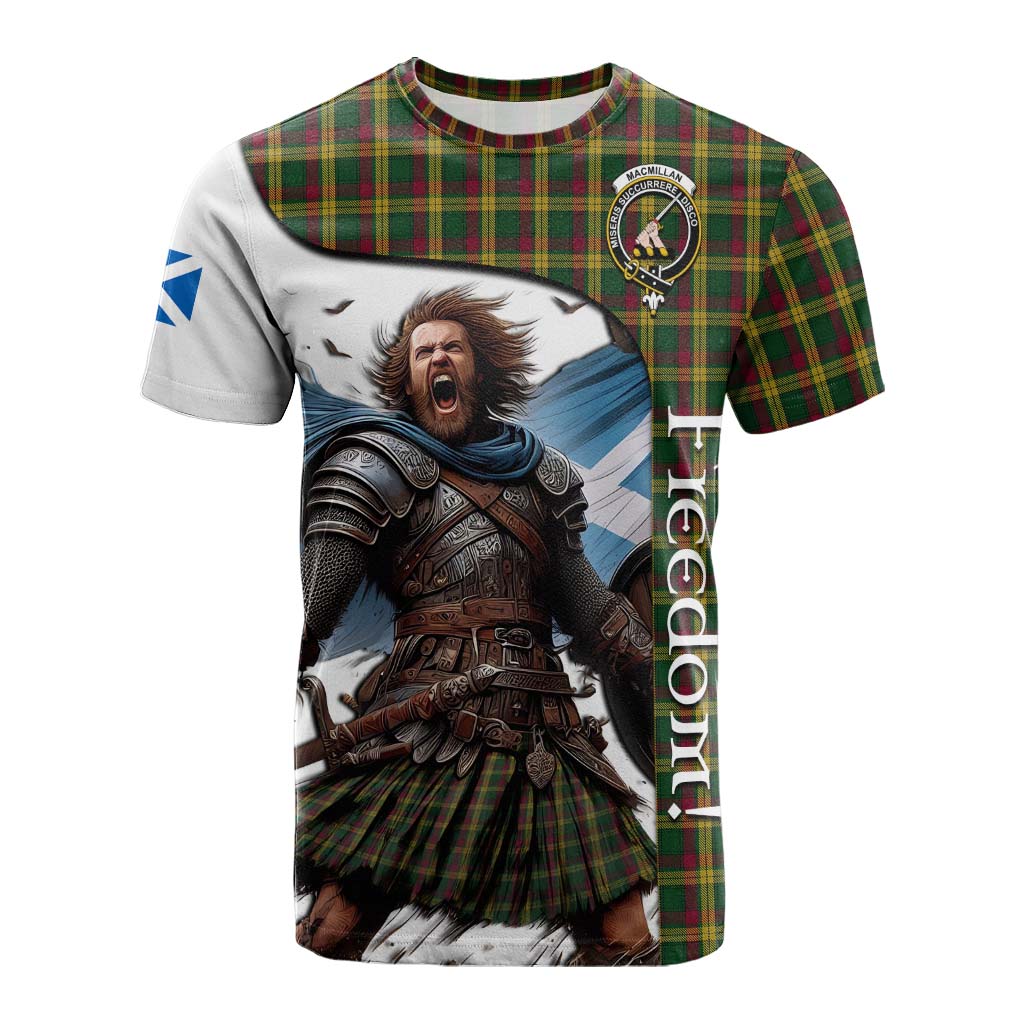 Tartan Vibes Clothing MacMillan (McMillan) Crest Tartan Cotton T-shirt Inspired by the Freedom of Scottish Warrior