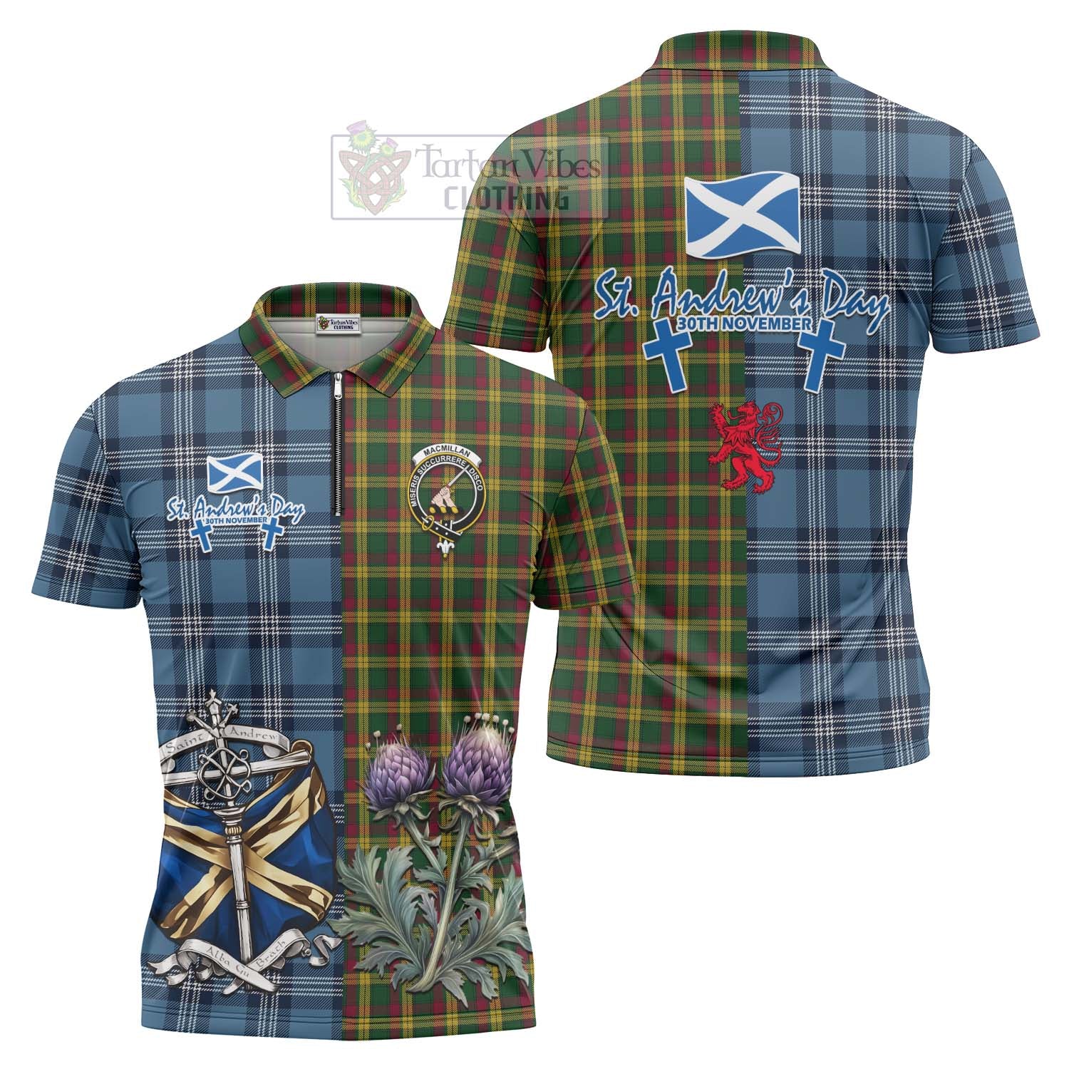 Tartan Vibes Clothing MacMillan (McMillan) Tartan Zipper Polo Shirt Happy St. Andrew's Day Half Tartan Style