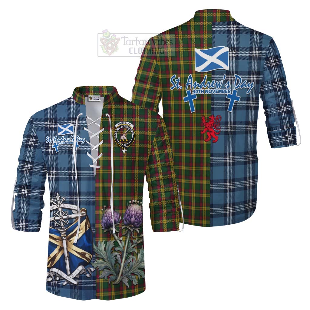 Tartan Vibes Clothing MacMillan (McMillan) Tartan Ghillie Kilt Shirt Happy St. Andrew's Day Half Tartan Style