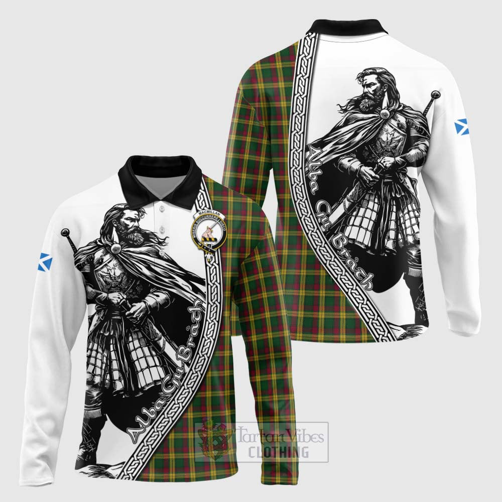 Tartan Vibes Clothing MacMillan (McMillan) Tartan Clan Crest Long Sleeve Polo Shirt with Highlander Warrior Celtic Style