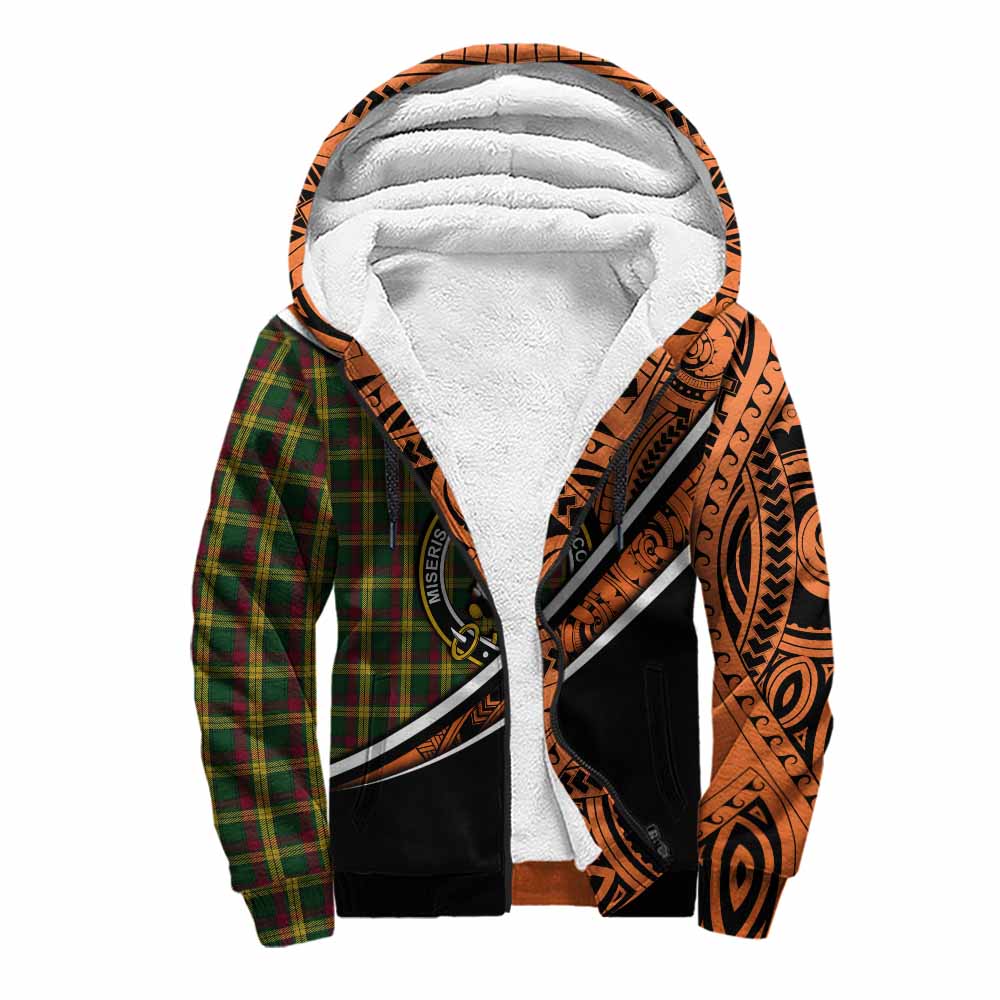 Tartan Vibes Clothing MacMillan (McMillan) Crest Tartan Sherpa Hoodie with Maori Tattoo Style - Orange Version