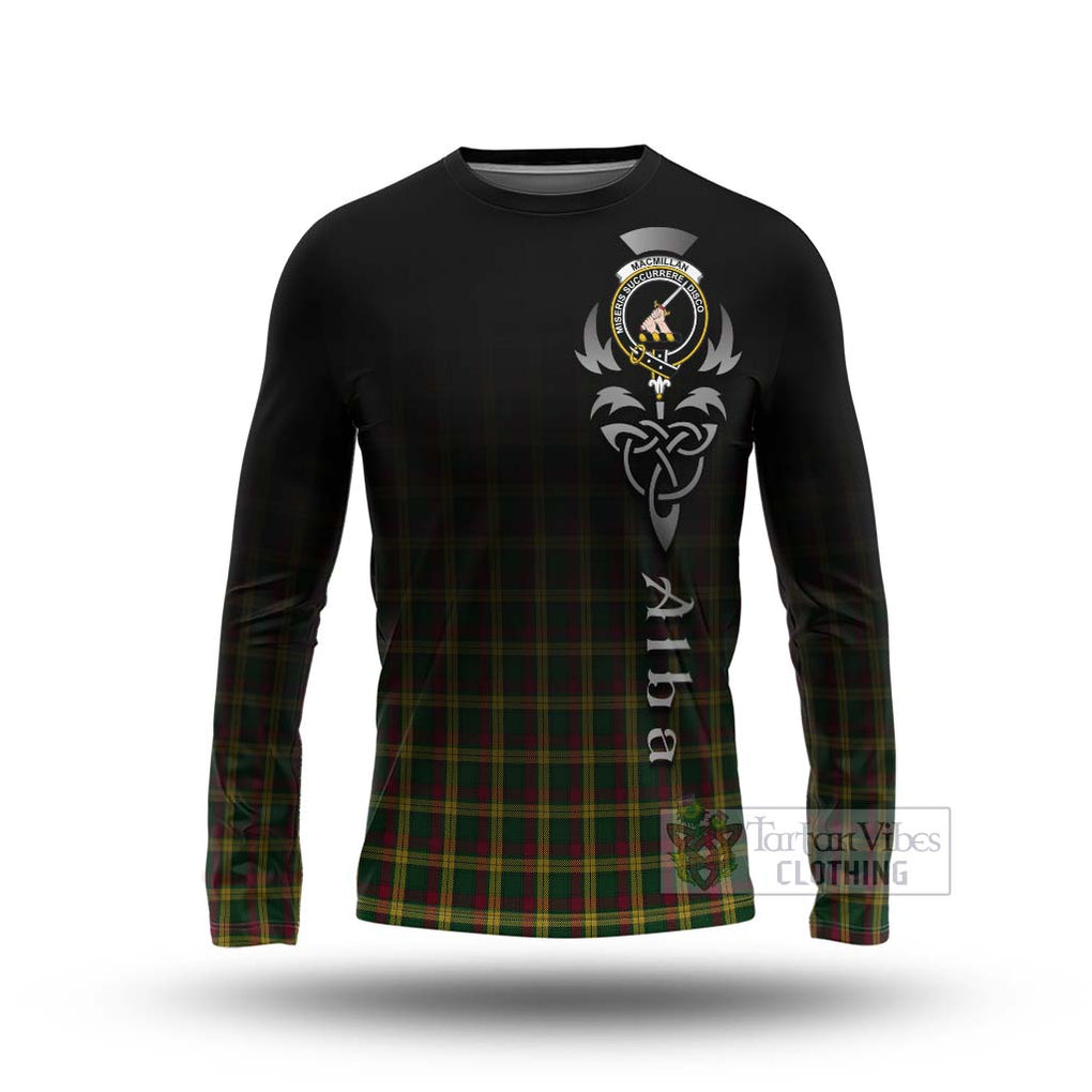 Tartan Vibes Clothing MacMillan (McMillan) Tartan Long Sleeve T-Shirt Featuring Alba Gu Brath Family Crest Celtic Inspired