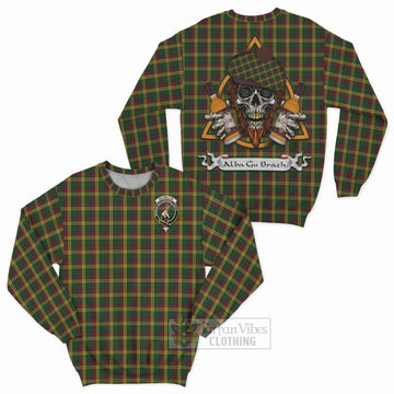 MacMillan (McMillan) Tartan Sweatshirt with Family Crest and Bearded Skull Holding Bottles of Whiskey