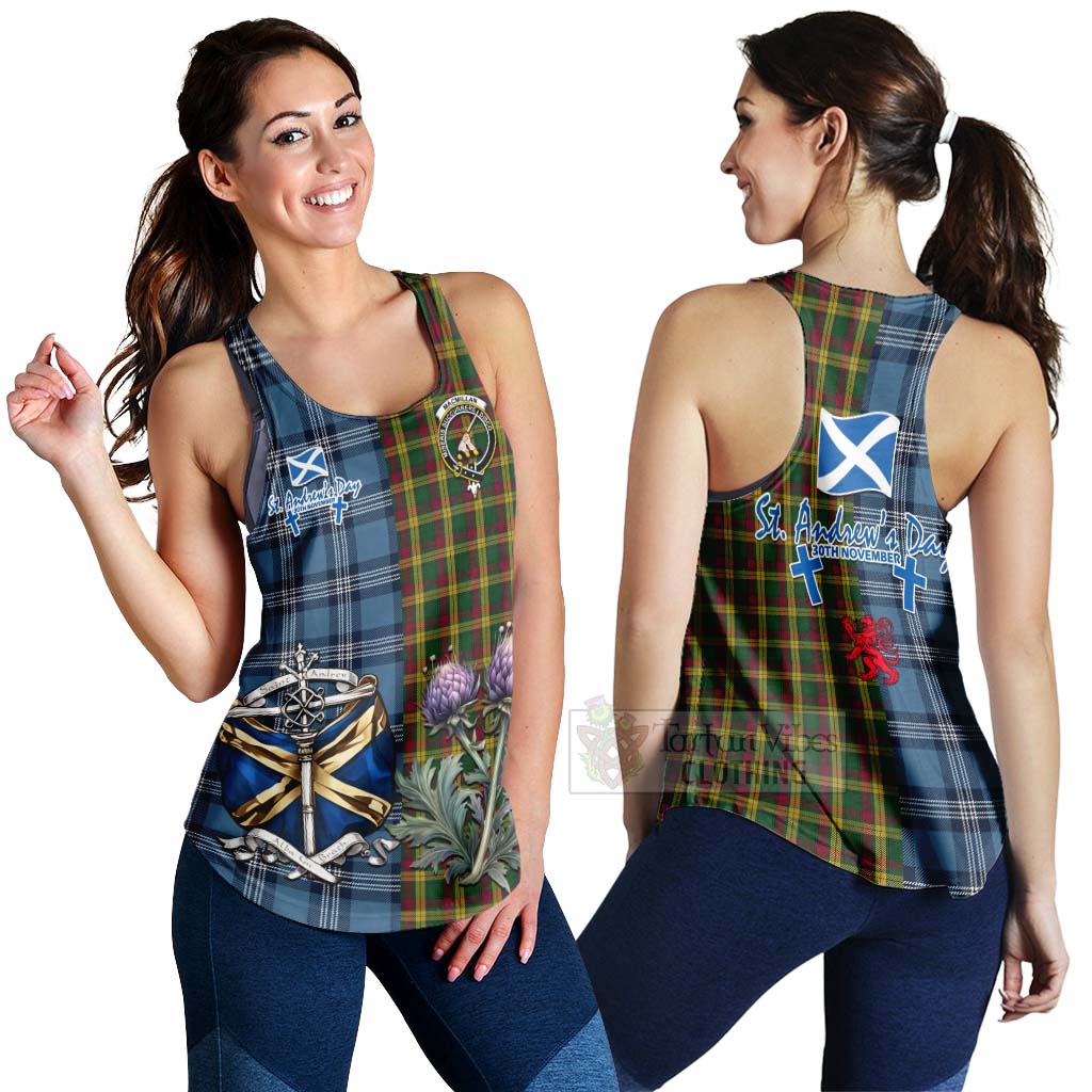 Tartan Vibes Clothing MacMillan (McMillan) Tartan Women's Racerback Tanks Happy St. Andrew's Day Half Tartan Style