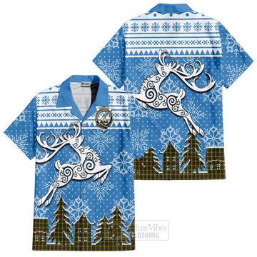 MacMillan (McMillan) Clan Christmas Short Sleeve Button Shirt Celtic Reindeer Style