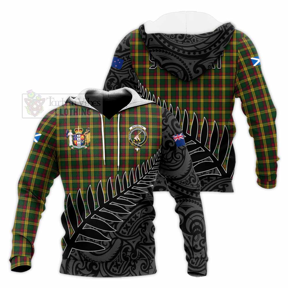 Tartan Vibes Clothing MacMillan (McMillan) Crest Tartan Knitted Hoodie with New Zealand Silver Fern Half Style