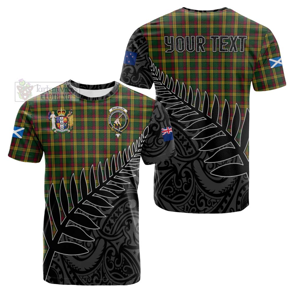 Tartan Vibes Clothing MacMillan (McMillan) Crest Tartan Cotton T-shirt with New Zealand Silver Fern Half Style