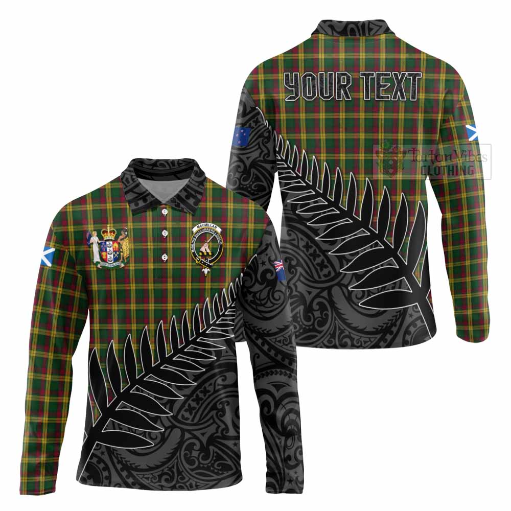 Tartan Vibes Clothing MacMillan (McMillan) Crest Tartan Long Sleeve Polo Shirt with New Zealand Silver Fern Half Style