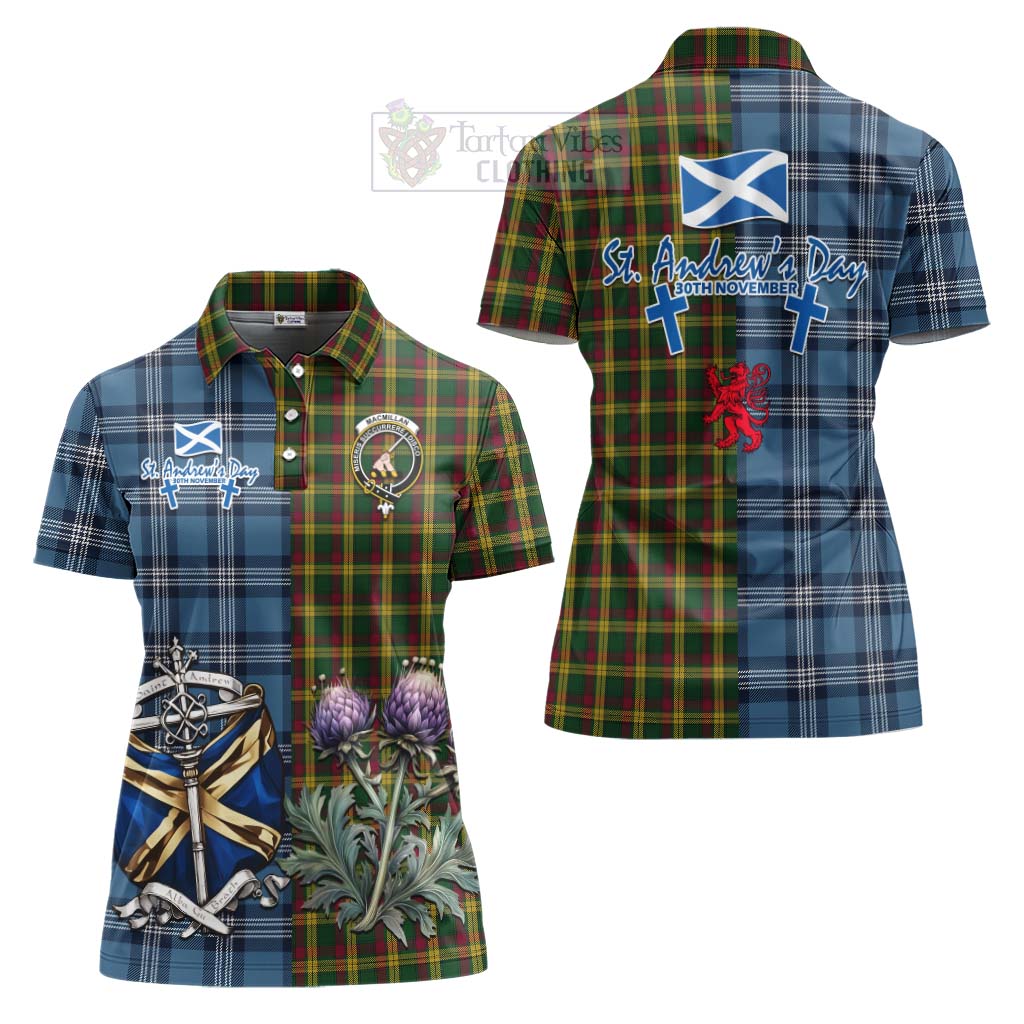 Tartan Vibes Clothing MacMillan (McMillan) Tartan Women's Polo Shirt Happy St. Andrew's Day Half Tartan Style