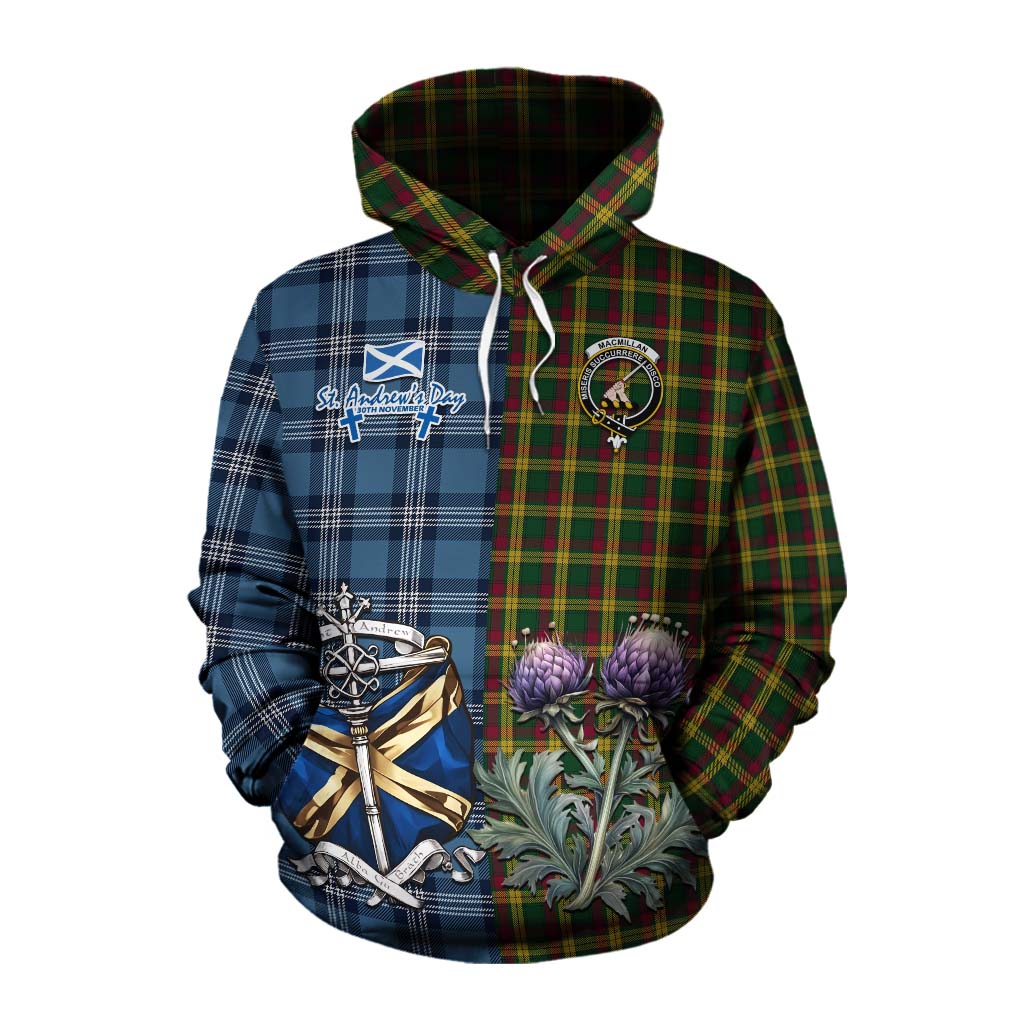 Tartan Vibes Clothing MacMillan (McMillan) Tartan Cotton Hoodie Happy St. Andrew's Day Half Tartan Style