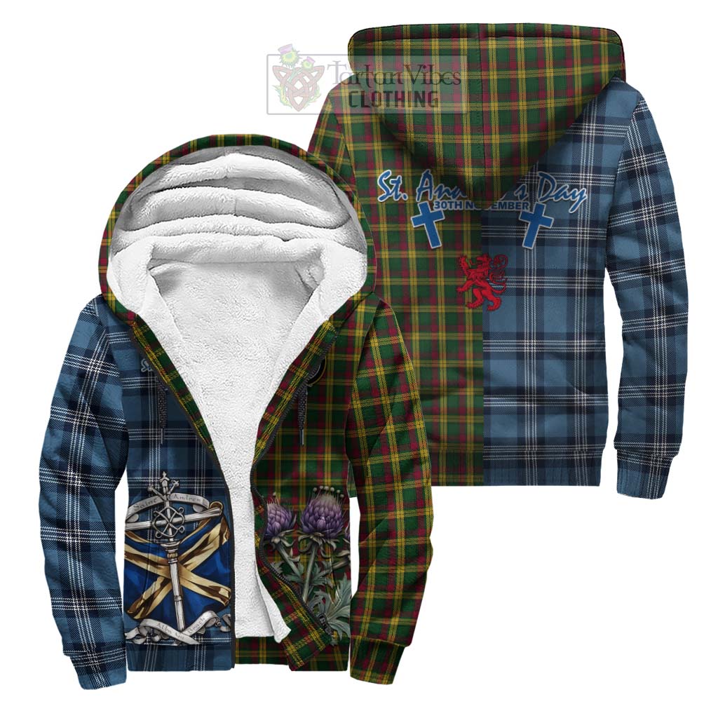 Tartan Vibes Clothing MacMillan (McMillan) Tartan Sherpa Hoodie Happy St. Andrew's Day Half Tartan Style