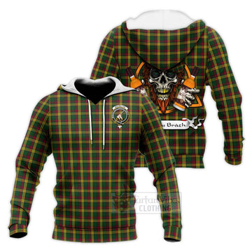 MacMillan (McMillan) Tartan Knitted Hoodie with Family Crest and Bearded Skull Holding Bottles of Whiskey